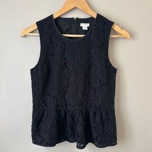 J.CREW Black Floral Lace Peplum Top Women’s Size 2 Sleeveless Blouse